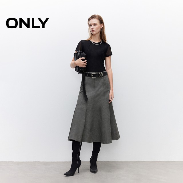 ONLY2025 summer new irregular design washable and old A-line umbrella skirt to make women slim mid-length skirt