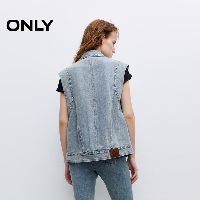
ONLY2025 summer new style personalized structure tailoring invisible insert bag Tennis loose lapel denim vest for women