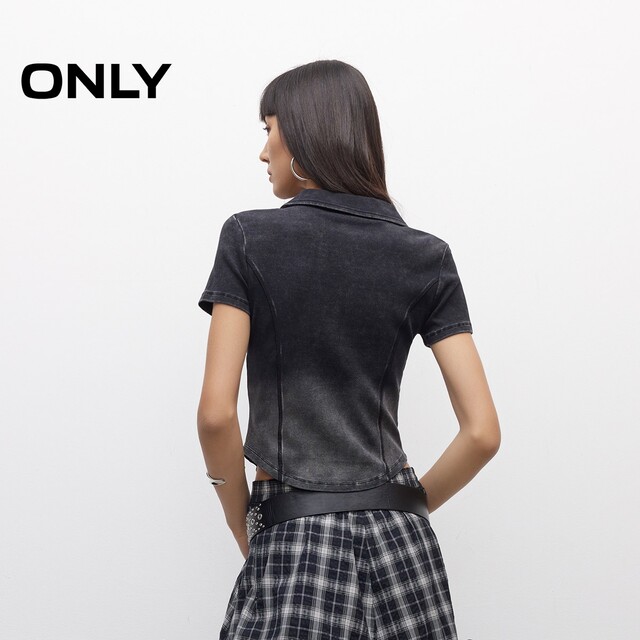 
ONLY Outlet 2025 summer new style old American printed wash V-neck slim shoulder slim short T-shirt for women