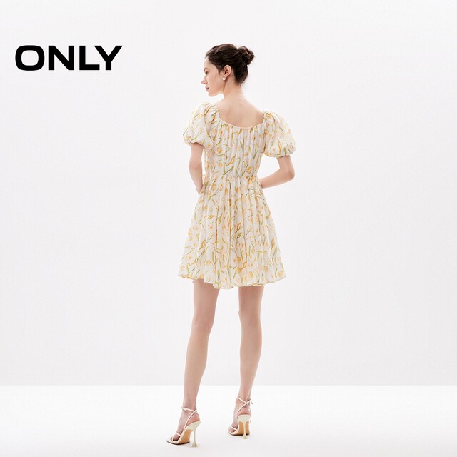 
ONLY Summer Palace Style French Retro Square Collar Waist Short Dress Dress Women