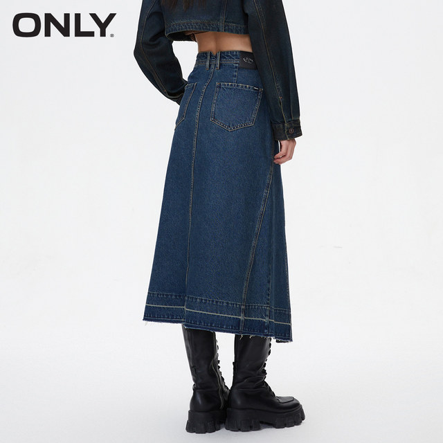 ONLY Summer Temperament High-waisted Slit A-line Denim Mid-length Skirt for Women