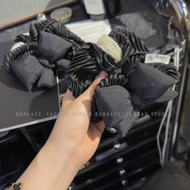 Organ pleated black cotton-filled three-dimensional bow hair tie high-end large intestine hair rope women's hair tie hair accessories