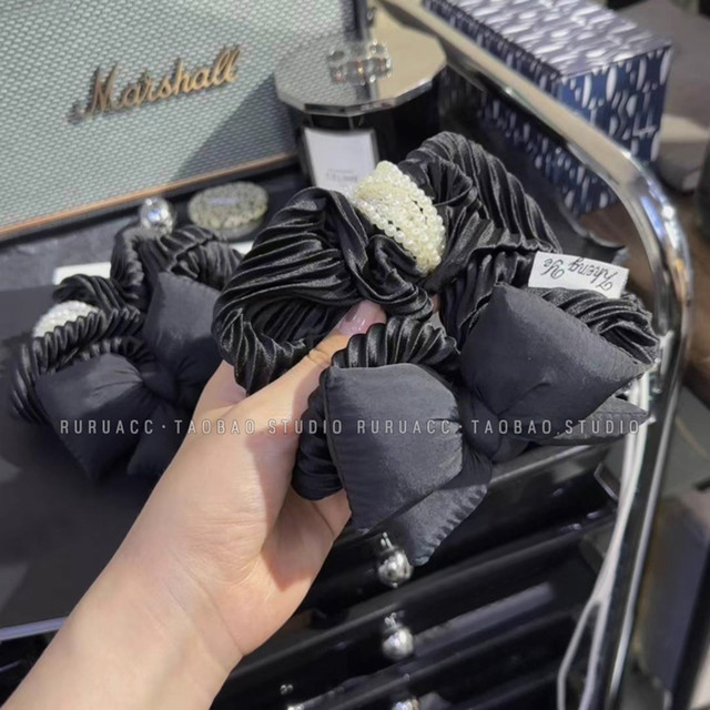 Organ pleated black cotton-filled three-dimensional bow hair tie high-end large intestine hair rope women's hair tie hair accessories