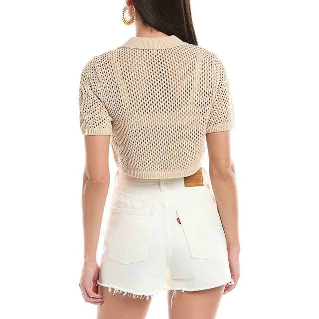 
Self-operated Onia crochet knitted short lapel sweater-brown straight hair