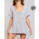 Self-operated pol grey waffle pocket t-shirt - grey straight hair