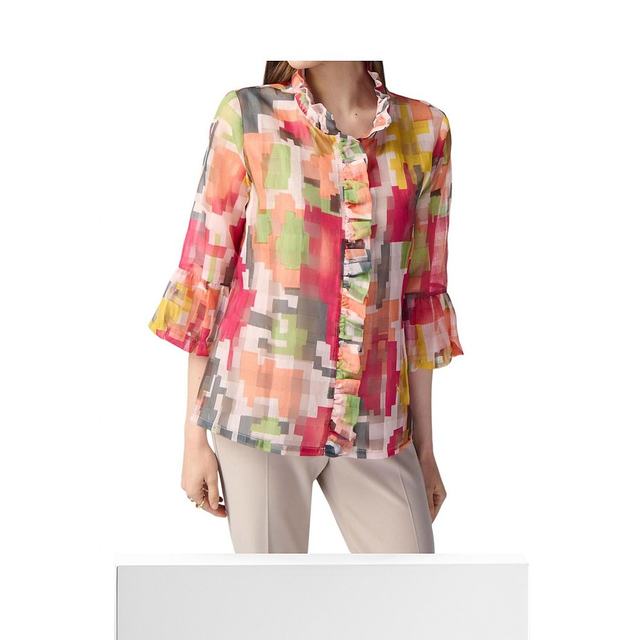 Self-operated joseph ribkoff geometric printed ruffled jacket (multi-color) - Multicolor [American O
