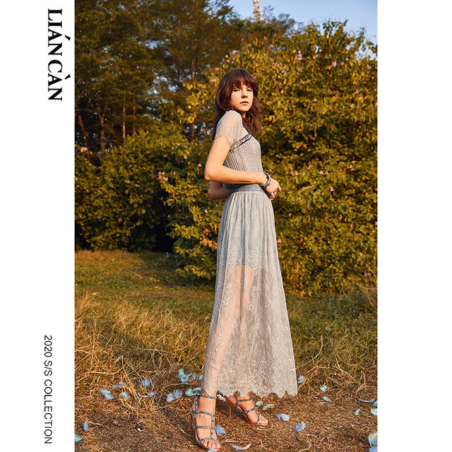 
Liancan outlets Bohemian denim lace splicing versatile high waist skirt long skirt women 71 live broadcast 300