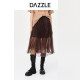 DAZZLE Disuole Spring and summer French temperament fairy mesh pleated A-line mid-length skirt for women