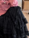 Lace spliced ​​mesh skirt for women a-line gauze skirt tall sweet princess fluffy cake long skirt
