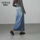 Yalida cold transfer spliced ​​retro denim skirt for women 24 autumn and winter long skirt design sense white high waist skirt