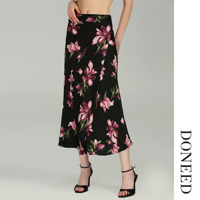 DONEEDDONEED2025 summer elegant temperament mid-length one-piece button printed irregular skirt for women