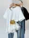 Pure cotton large size design sensor pocket big U -collar short -sleeved T -shirt female summer new bottom shirt loose and thin top girl

