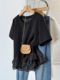 Pure cotton large size design sensor pocket big U -collar short -sleeved T -shirt female summer new bottom shirt loose and thin top girl
