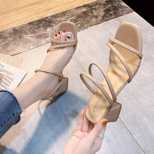 Internet celebrity two-wear sandals for women 2025 summer new Korean version versatile fashion simple thick heel open-toed sandals for women