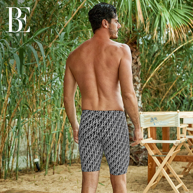 BE van der Ann men's LOGO printed fashionable five-point swimming trunks Lycra fabric high elastic fit sun protection and chlorine resistance