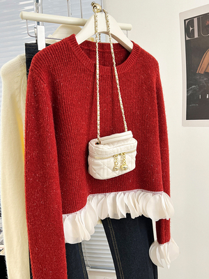 taobao agent Red demi-season sweater, knitted scarf, top, long-sleeve, 2023 collection