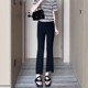 2025 summer new large-size slit nine-point suit pants black versatile slim high waist slightly flare casual pants for women