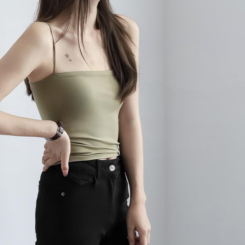 平口小吊带背心女抹胸内搭性感内衣女带胸垫一体外穿打底纯欲上衣