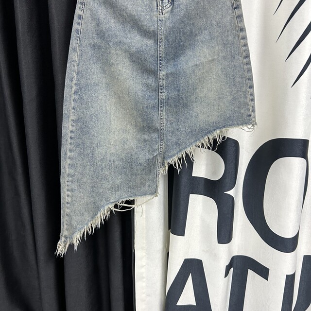 Irregular breasted retro denim skirt for women 2025 summer new high waist oblique design A-line midi skirt