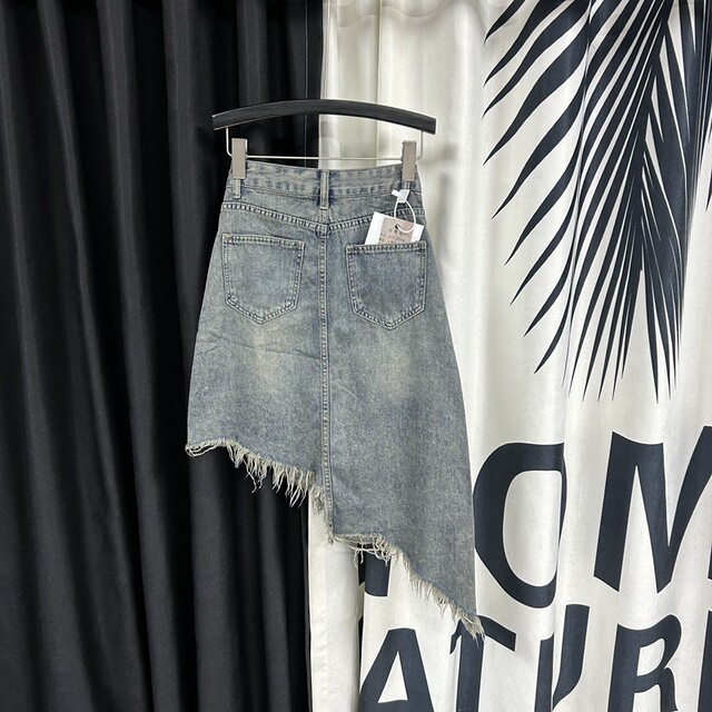 Irregular breasted retro denim skirt for women 2025 summer new high waist oblique design A-line midi skirt