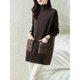 Coffee color high -necked mid -length sweater women in winter thickened 2023 new large size loose outside wearing covered butt tops