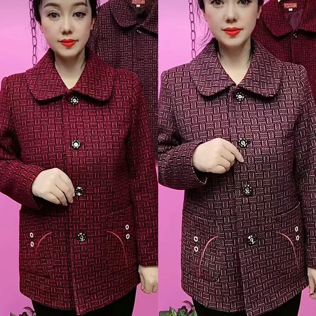 New autumn plaid women's jacket fashionable lapel large button middle-aged and elderly mothers wear tops versatile big bag trendy