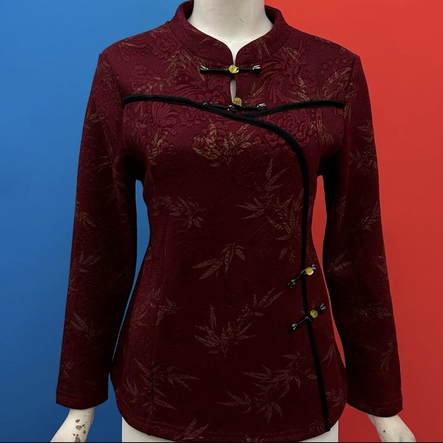 New autumn and winter fashion Chinese style women's plus velvet shirt middle-aged and elderly mothers wear tops retro buckle fashionable