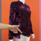Fashionable middle-aged and elderly women's long-sleeved stand-up collar pullover flocked flower purple bottoming shirt for mothers over 60 years old, autumn and winter style