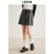 Lecho nostalgic rivet short skirt autumn new PU leather skirt retro hot girl style A-swing skirt