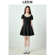 Lechang French -style square collar lace -up dress summer new bubble sleeve princess skirt black square collar short sleeve skirt