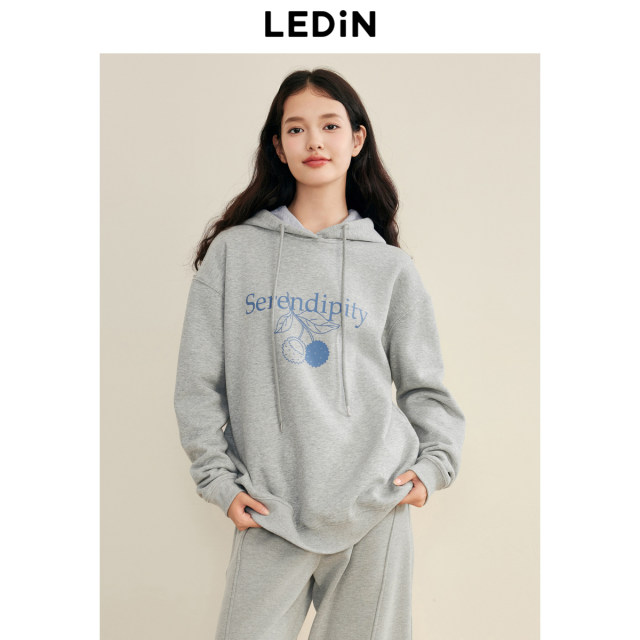 Lecho Korean hooded basic sweatshirt in winter new style grass simple basic rasp letter printed loose top