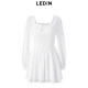 Leducho spring new playful square collar dress shows thin skirt C1FAE1523
