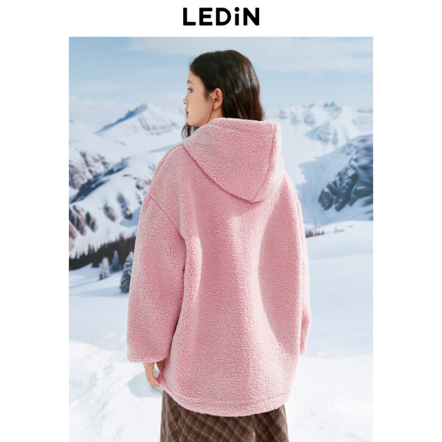 Lecho pink marshmallow hooded sweatshirt for women in winter new cute embroidered velvet sweatshirt loose top