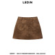 Lecho basic segmented imitation leather skirt in winter new dark brown A-line skirt C2GEE4204