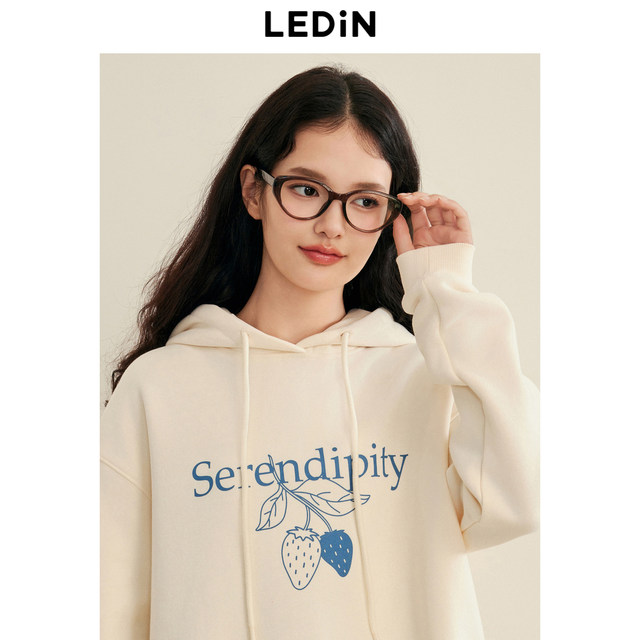 Lecho Korean hooded basic sweatshirt in winter new style grass simple basic rasp letter printed loose top