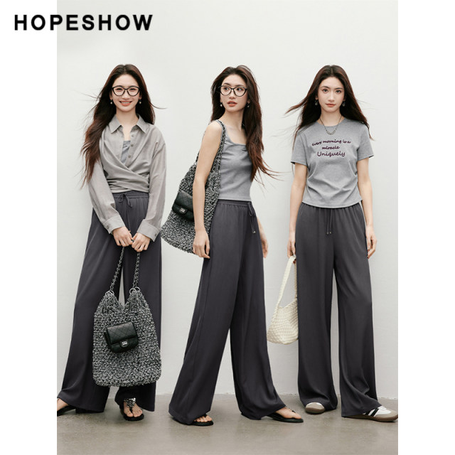 Red sleeves 2025 summer new women's clothing texture lace-up elastic mid-waist loose wide-leg trousers
