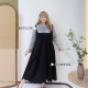 300Jin [Jin is equal to 0.5kg] Fat Ying plus size women's college style contrasting color fake two-piece Korean style loose and age-reducing long dress