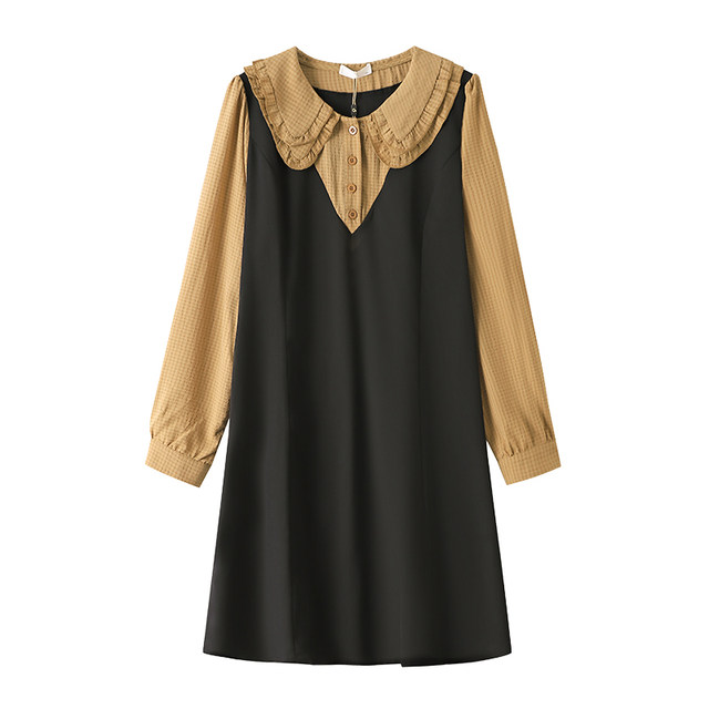 300Jin [Jin equals 0.5 kg] Fat Yingying Large Size Women's Clothing 2025 Fat mm Plaid Doll Collar Fake Two-Piece Short Dress