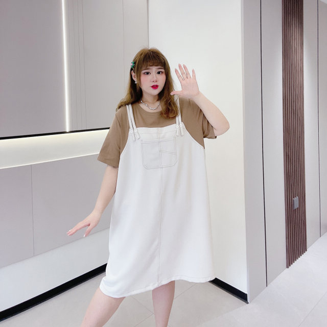 240Jin [Jin is equal to 0.5kg] Fat Yingying plus size women's summer style fresh college style age reduction holiday two-piece loose little dress
