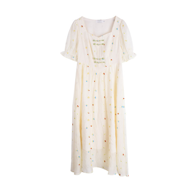 Fat Yingying large size women's sweet atmosphere, romantic fairy skirt French embroidered tulip long dress
