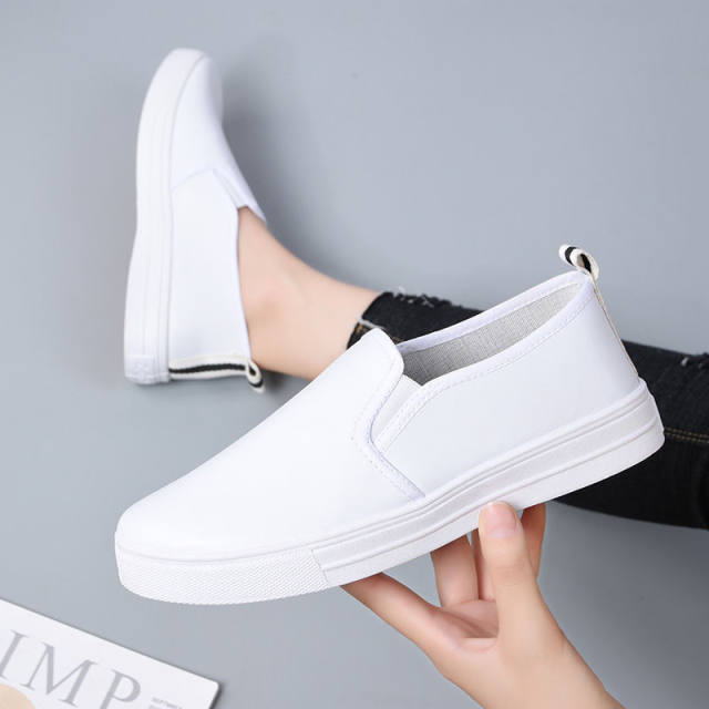 New leather white shoes for spring and summer, one-step lazy students' shoes for pregnant women's shoes Korean versatile casual women's singles shoes