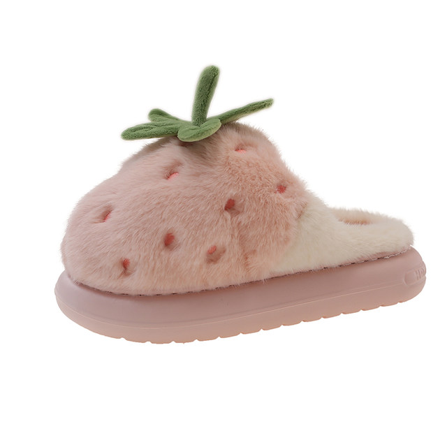
Cotton slippers for women in winter, home warm and warm plush cute strawberry bag head thick sole non-slip outer confinement slippers