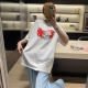 XIWA European station niche British style round neck fun portrait top letter printing loose short sleeve large version T-shirt
