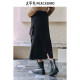 Peacebird workwear style plus velvet mid-length skirt winter new large pocket drawstring black long skirt for women