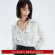 LILY New Women's Romantic Print Elegant Lotus Leaf Drooping Chiffon Shirt
