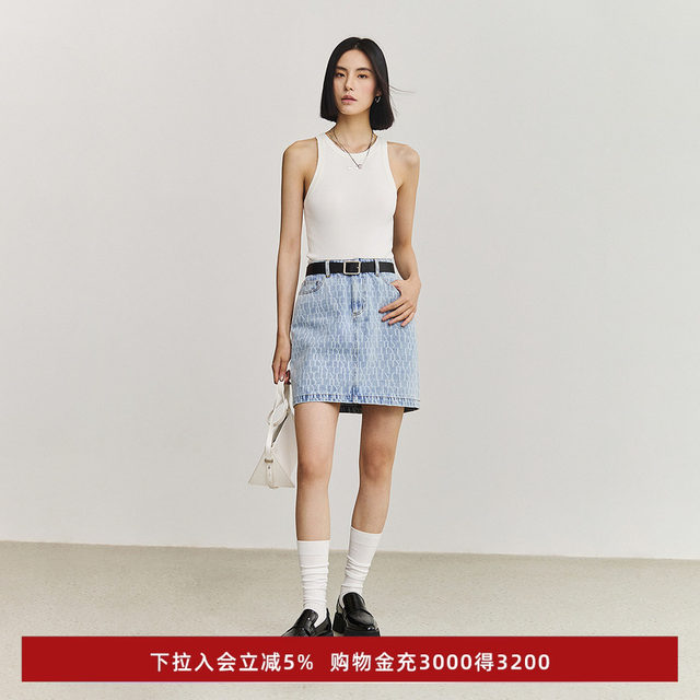 LILY Outlet new women's design and printed cotton denim skirt short skirt for women
