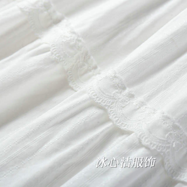 White embroidered lace splicing skirt for women 2025 summer new French A-line cake skirt long skirt umbrella skirt