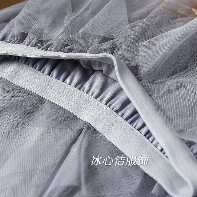 Gray irregular layered mesh skirt skirt for women spring and autumn 2025 new black skirt long skirt tulle skirt autumn and winter