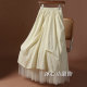 Caramel color design pleated puffy skirt for women spring 2025 new style spliced ​​mesh long skirt umbrella skirt