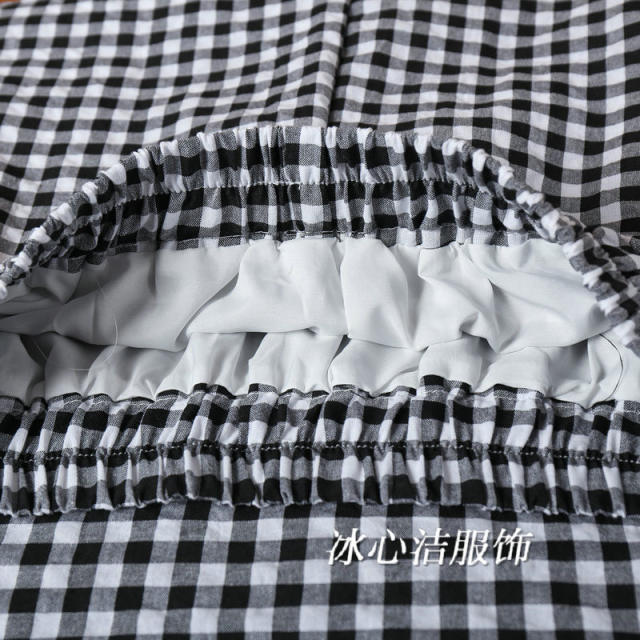 Casual lace edge splicing plaid skirt for women in spring 2025 new high-waisted slim A-line long skirt umbrella skirt